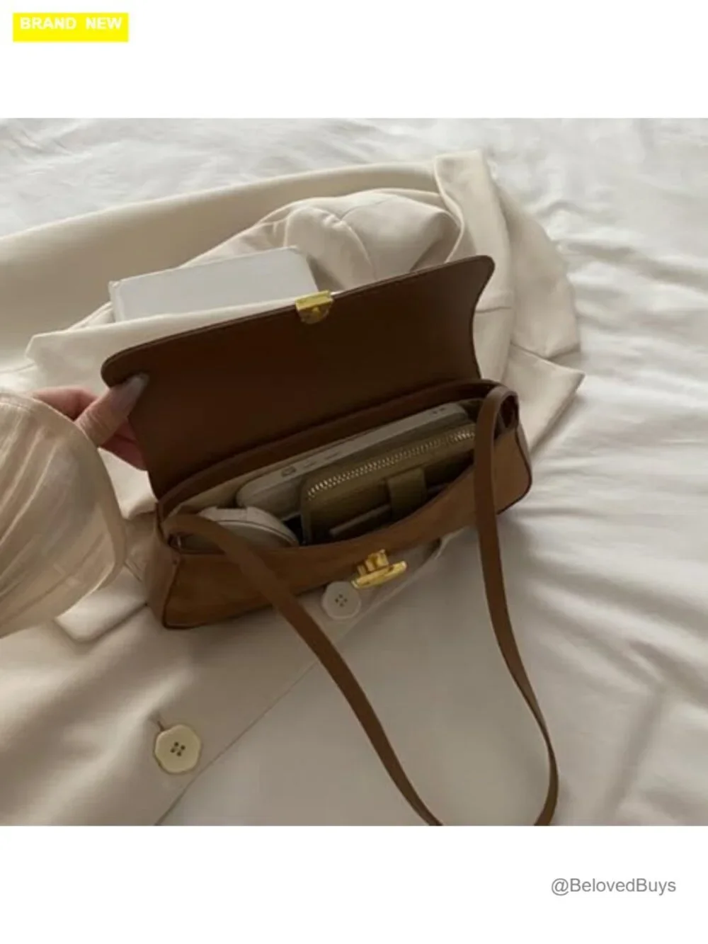 Faux Suede Leather Underarm Hobo Bag with Twist Lock